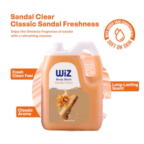 Image of Wiz Sandal Clear Body Wash 5L Refill Can | Paraben Free Shower Gel | Long Lasting Fragrance | Family Pack Liquid Body Cleanser for Men & Women