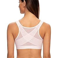 MELENECA Sutiã feminino pós-cirurgia com fecho frontal sem aro e suporte para as costas plus size, Rosa macio, 34D
