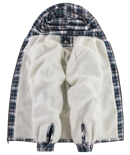 SCODI Men's Flannel Shirt Jacket Fleece Sherpa Lined Plaid Jackets Coat Full Zip Up Hoodie Winter Outwear