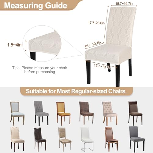 Image of SearchI Water Repellent Dining Room Chair Cover,6 Pack,Beige Flower Pattern | Stretch Jacquard, Parsons Chair Slipcovers, Removable Washable, Kitchen Chair Protector Cover for Dining Room, Hotel, Banquet