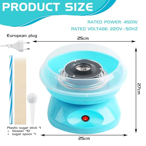 Zuckerwattemaschine Für Zuhause, Retro Cotton Candy Machine 450 W, Zuckerwatte Maschine, Zuckerwattemaschinen Für Zuhause Mit Messlöffel, Bonbonstäbchen Aus Kunststoff, Zehn Stöcke (Blau) – Bild 3