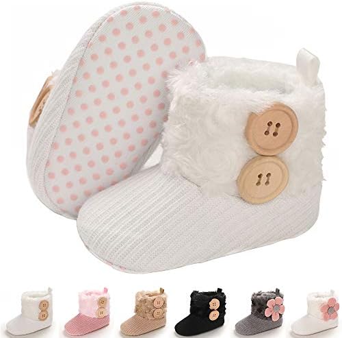 E-FAK Baby Boy Girl Boots Newborn Shoes Winter Snow Bowknot Anti-Slip Soft Sole Warm Infant Toddler Prewalker Booties(D/White, 6-12Months)