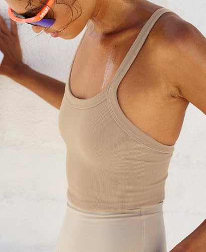 Image of Tank Tops for Women Scoop Neck Crop Tops Athletic Workout Tops Cute Seamless Cami Ribbed Tank Top