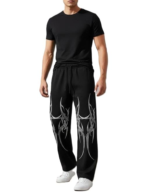 Men Baggy Joggers Relaxed Fit Cotton Fabric Printed Design Elastic Waist Comfortable Gym Running Casual Street Style Lounge Bottoms-image-28