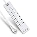 jfegwo JF.EGWO 6 Foot Extension Cords Power Strip Surge Protector, 5V/3.1A 3 USB Charging Ports, 12 Multi Outlet Plug Long Cord