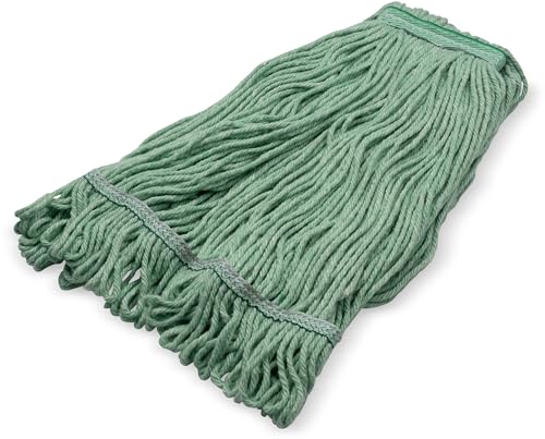 Image of SPARTA Flo-Pac Acrylic Mop Head, Loop-Ended, Narrow Band with 1 inch Green Band for Organized Cleaning, Medium, Green, (Pack of 12)