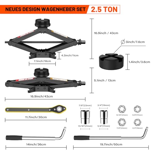 IMAYCC Wagenheber 2.5T/2500kg, Universelle Scherenwagenheber für Auto mit Gummiauflage,Tragbarer...