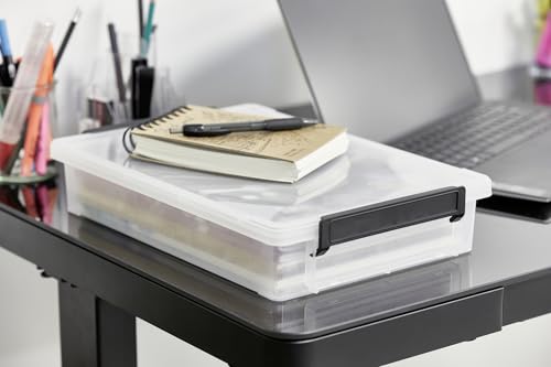 Iris Ohyama A4 Kunststoff-Aktenaufbewahrungsbox, 4L, 3er-Set, Transparent, Schnappverschlüsse, Papier und Dokumentenorganizer, Stapelbar, Für Büro, Basteln, Spielzeug & Spiele, Schulbedarf LLB-A4