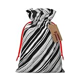 Bolsa de regalo a rayas blancas y negras con asas y etiqueta, perfecta para Navidad, cumpleaños, boda o regalo diario - (M)