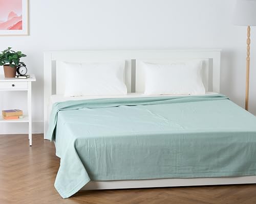 Image of 100% Pure Cotton 3 Layer Dohar, Single Bed Blanket Comforter, (60''X90'' / 152X230 CM), Uni Chambray, Skin Friendly Dohar, Color - Celadon Green