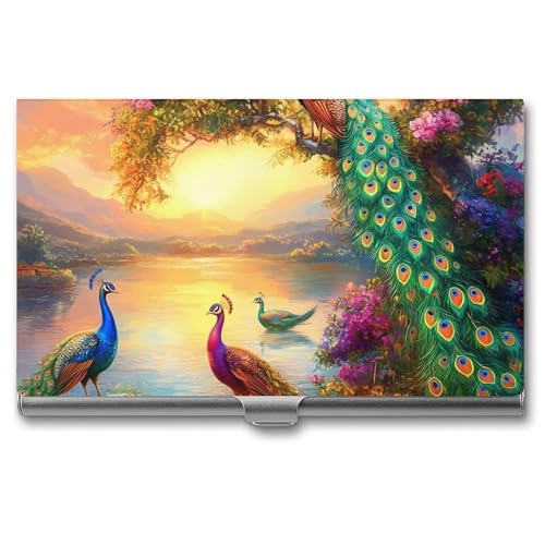 Peacock Sun Business Card Case Pocket Card Holder Slim Card Wallet for Men Women
