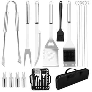 Grillbesteck Set, Edelstahl Grillzubehör, Tragbares Professionelles Grillwerkzeug, Perfektes Grill Set für Männer Geschenk(15PCS)