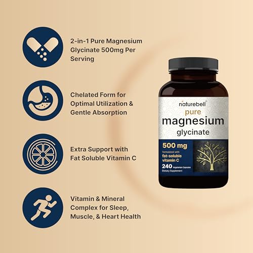 image for Naturebell Pure Magnesium Glycinate 500mg, 240 Veggie Capsules | 100% 