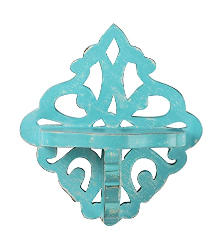 Image of Adan's Homes Shelf Wooden Wall Mounted Distressed Blue Color 23 x 20 X 11 CM Pack of One French Country Style Elegantly Floral Hand Crafted for Home and Office Decor AHSLF28BL