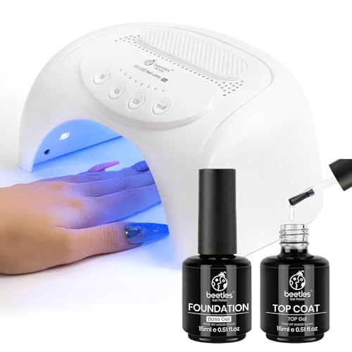 Beetles UV LED Nail Lamp with 2 Pcs 15ml No Wipe Top and Base Coat Set