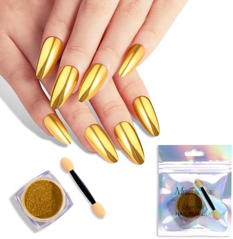 MelodySusie Gold Chrome Nail Powder for Gel Nails,Metallic Mirror...