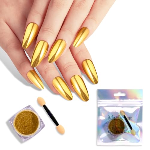 MelodySusie Gold Chrome Nail Powder for Gel Nails Metallic Mirror Effect Pigment Stylish and Technological Fine Glitter for Home DIY Salon Use