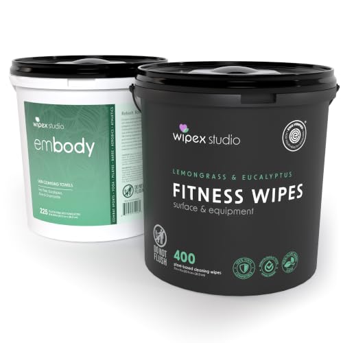 Image of Wipex Gym Cleaning Wipes Bundle - Get (1) 400ct Lemongrass Surface Wipes & (1) 225ct Body Cloths for After Workout, Plant-Based Fitness Equipment Wipes, Clean Surfaces & Mats and Peloton Bike
