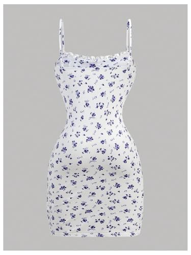 Verdusa Girl's Floral Bowknot Bodycon Short Dress Boho Ruched Spaghetti Strap Dresses2