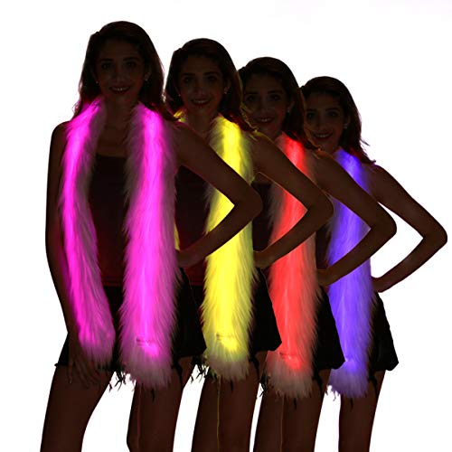 JIRUIWENLed Scarf Light Up Boa Glow Fur Scarf Burning Man Costume Led Outfit Clothing Fashion Buner Style, White
