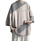 [foveitaa] 夏服 メンズ tシャツ 七分袖 涼しい ゆったり 大きい サイズ かっこいい服 クルーネック おしゃれ ビッグ シルエット カットソー カジュアル トップス 柔らかい肌触り 人気 なつふく 男女兼用 夏用 ウェア Grey-M