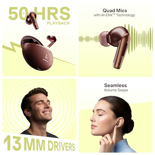 Image of Boat Airdopes Prime 512 (2026 Launch) Volume Swipe Control, 4Mics AI-ENx, 50H Battery, Multi Connect, App Support, BT v6.1, Bluetooth Earbuds, TWS Ear Buds Wireless Earphones with mic(Earth Brown)