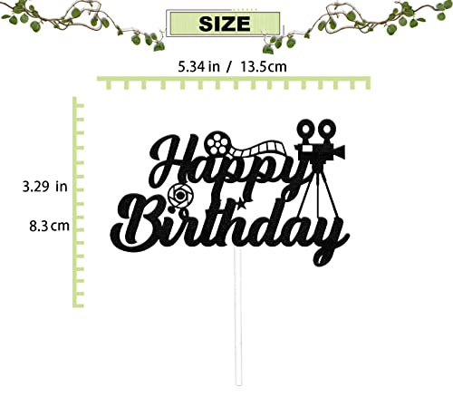Movie Camera Happy Birthday Cake Topper, Happy Birthday Decoration, Camera Roll Movie Theme Cake Party Decor, Photographier Birthday Cake Topper, Movie Night Birthday Party Decorations Black Glitter #TOP1