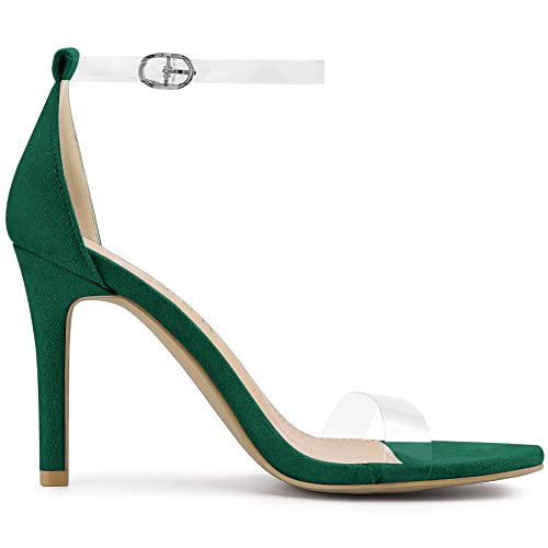 Allegra K Allegra K Women's Open Toe Clear Ankle Strap Stiletto Emerald Green Heel Sandals 9 M US
