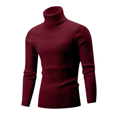 Turtleneck Cable Knit Sweater for Men 2024 Vintage Casual Warm Long Sleeve Top Solid Color Loose Thick Blouse4