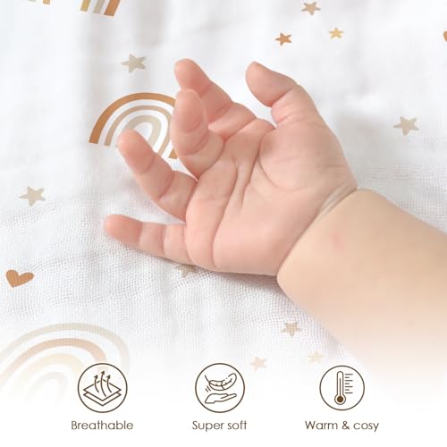 Image of Rainbow Baby Blankets for Girls, Soft Nursery Minky Blankets with Muslin and Dotted Fleece Back 30x40 inches, Receiving Bed Quilt for Newborn, Infants, Toddlers