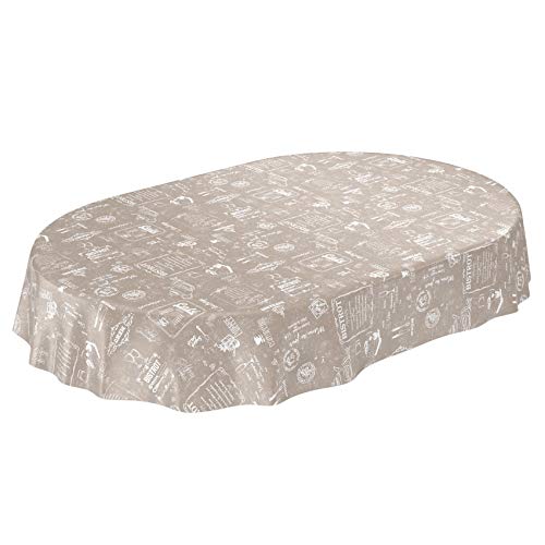 Anro - Toalha de mesa de oleado, lavável, design retro, 180 x 140 cm, 140 x 180 cm, cor bege