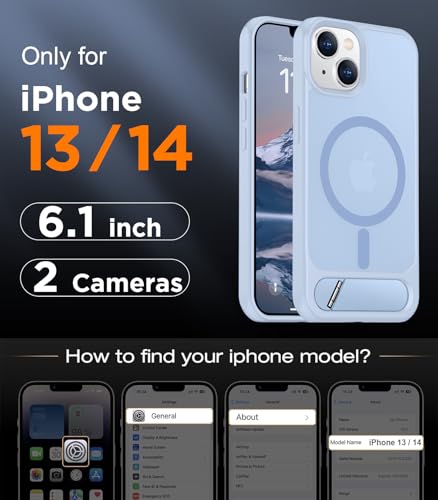 Image of Magnetic Compatible with iPhone 14 Case /iPhone 13 Case,[Built-in Invisible Kickstand][Compatible with MagSafe][Military Grade Shockproof] Slim Translucent Matte Phone Case for iPhone 14 /13 6.1 inch