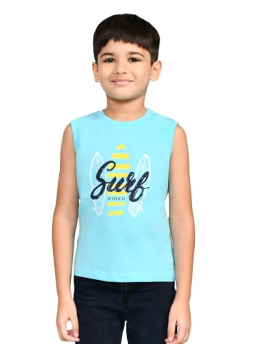 Image of Lux Cozi Printed Round Neck Sleeveless Cotton T-Shirt for Boys | Prints May Vary |