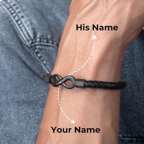ziella To My Man,Personalized Dual Name Infinity Leather Bracelet,Custom Name Stainless Steel Bracelet Valentine Birthday Christmas Gifts for Him2