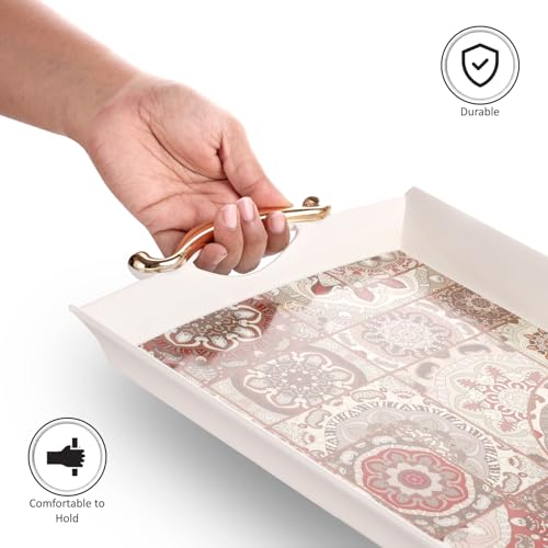 Image of Nayasa Regency Plastic Rectangular Serving Tray Set of 3 (Small, Medium, Big) | Kitchen Tray for Serving Tea, Coffee, Snacks | Multi Purpose Serveware | Beige