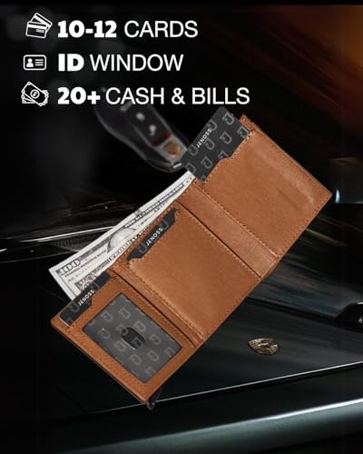 Jenoss Smart Wallet For Men: Full Grain Leather, Handcrafted, Slide Metal Pop Up Case, Slim RFID Blocking Credit Card Holder, Compact 12 Cards Slot Organizers, ID, Money Clip(Brown & Black)4
