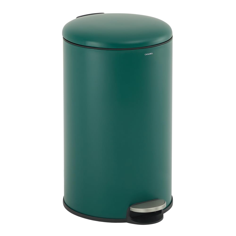 CASABEL Poubelle Cuisine Ronde 50L, Acier Inoxydable, Vert | Ouverture à pédale, Fermeture douce, Acier inox anti-traces, Anneau maintien du sac, Poignée de transport, Entretien facile