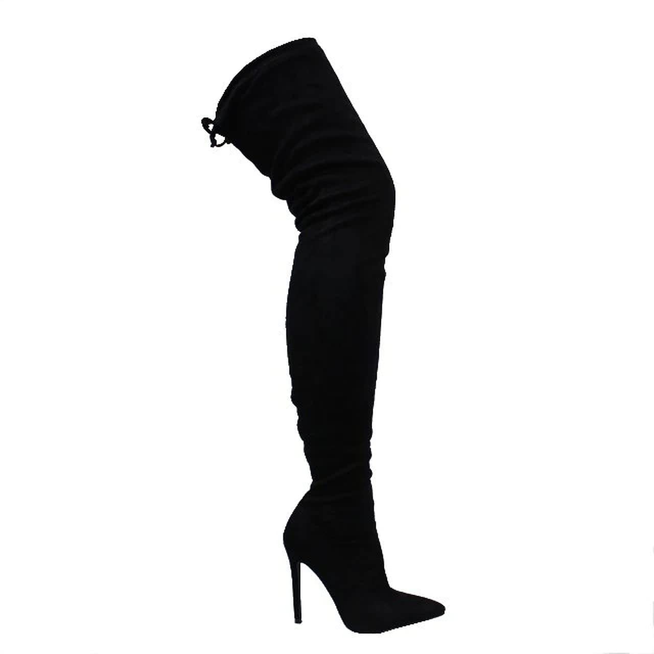 Liliana Women Faux Leather Pointy Toe Thigh High Single Sole Stiletto Boot