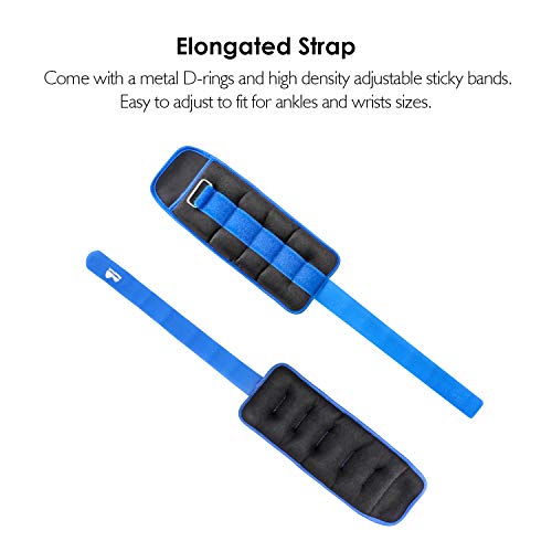 REEHUT Ankle Weights, Durable Wrist Weight (4 lbs Pair) Adjustable Strap for Fitness, Exercise, Walking, Jogging, Gymnastics, Aerobics, Gym - Blue - 2 lbs Each