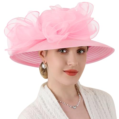 Image of DRESHOW Lady Derby Dress Church Bowler Cloche Hat Bowknot Organza Bridal Cap for Wedding