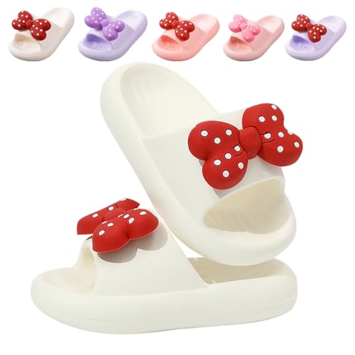 Image of Girls Cloud Bow Slide & Shower Slippers - Non-Slip Slip-On Kids Beach Pool Indoor Outdoor Shoes