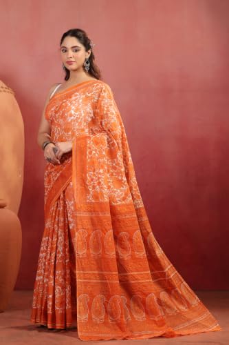 Image of TAMAIRA FASHION White Mulmul Pure Cotton Saree For Woman Floral Printed |Office Wear Daily Wear Sarees For Women Without Blouse Piece (Available in 16 Colours)