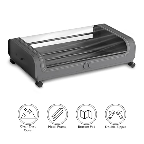 Image of Nayasa Under Bed Storage Box | Storage Organizer | Ideal For Small Space Clothes Storage | Clothes, Shoes, Toys, Books With Clear Cover | Lockable Wheels | Set of 5 | Grey