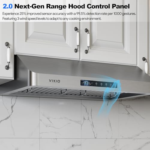 Range Hood 30 Inch Under Cabinet, Kitchen Hood with 980 CFM, 3-Speed Gesture Sensing & Touch Control Panel, Stainless Steel Vent 2 Pcs Baffle Filters with Handlebar