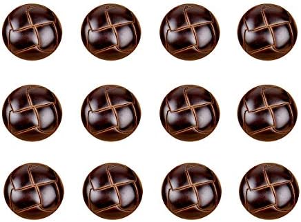 RECHERE 12 PCS Football Pattern Imitation Leather Style Plastic Shank Buttons Craft for DIYS Sewing Embellishment (Coffee,15mm)