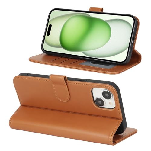 Image of for iPhone 15 Plus Case Wallet with Card Holder,for iPhone 14 Plus Wallet Case for Women Men,PU Leather Shockproof Magnetic Buckle Stand Flip Phone Case-Brown
