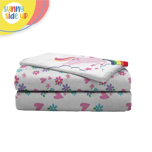 Image of Sunny Side Up Rainbow Unicorns Twin Sheet Set - 3 Piece Kids Bedding Set Includes Pillow Cover - Super Soft Floral Hearts Microfiber Sheets