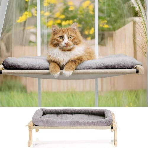 Foldable Cat Window Perch for Cats Inside – 4-in-1 Cat Bed for Shelf, Windowsill, Wall, Floor – Pet Hammock Sill Extender – 1 Perch with Frame, 1 Plush Bed, 4 Heavy Duty Suction Cups, Screws