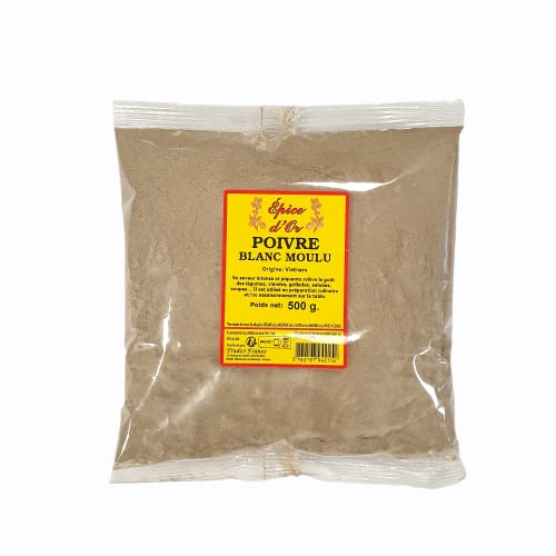 Poivre Blanc Moulu 500g - Epice d'Or, 100% Naturel, Végétalien et Exempt d'Additifs et de Conservateurs