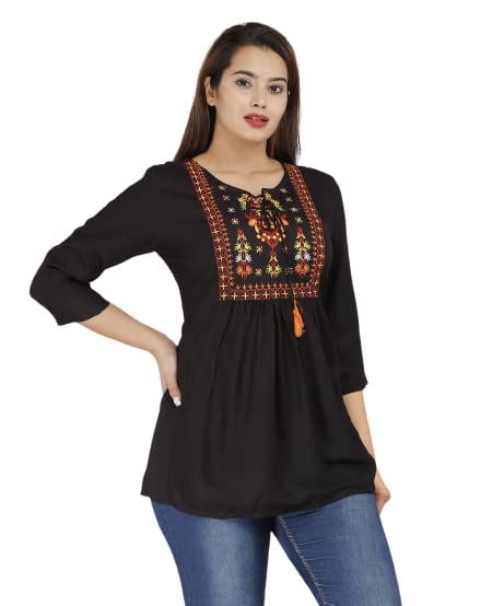 STYLE GANGA Women's Rayon Regular Kurti (GNG-BLK-74_Black_XL)